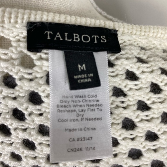 TALBOTS Open Knit V Neck Poncho Sweater Medium White Pullover - Picture 7 of 8